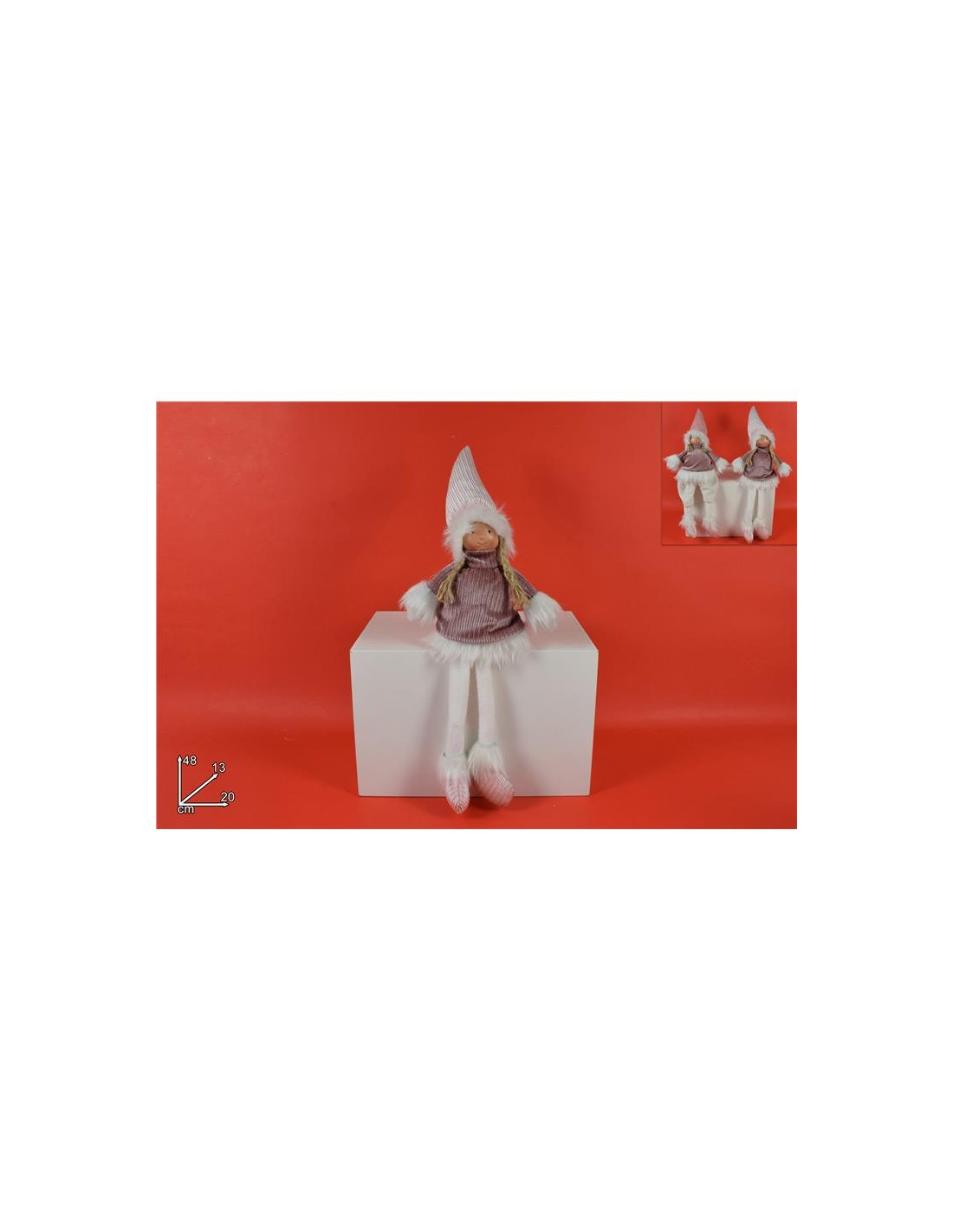 BAMBOLA 974595 SEDUTA 48CM ABITO VELLUTO ROSA