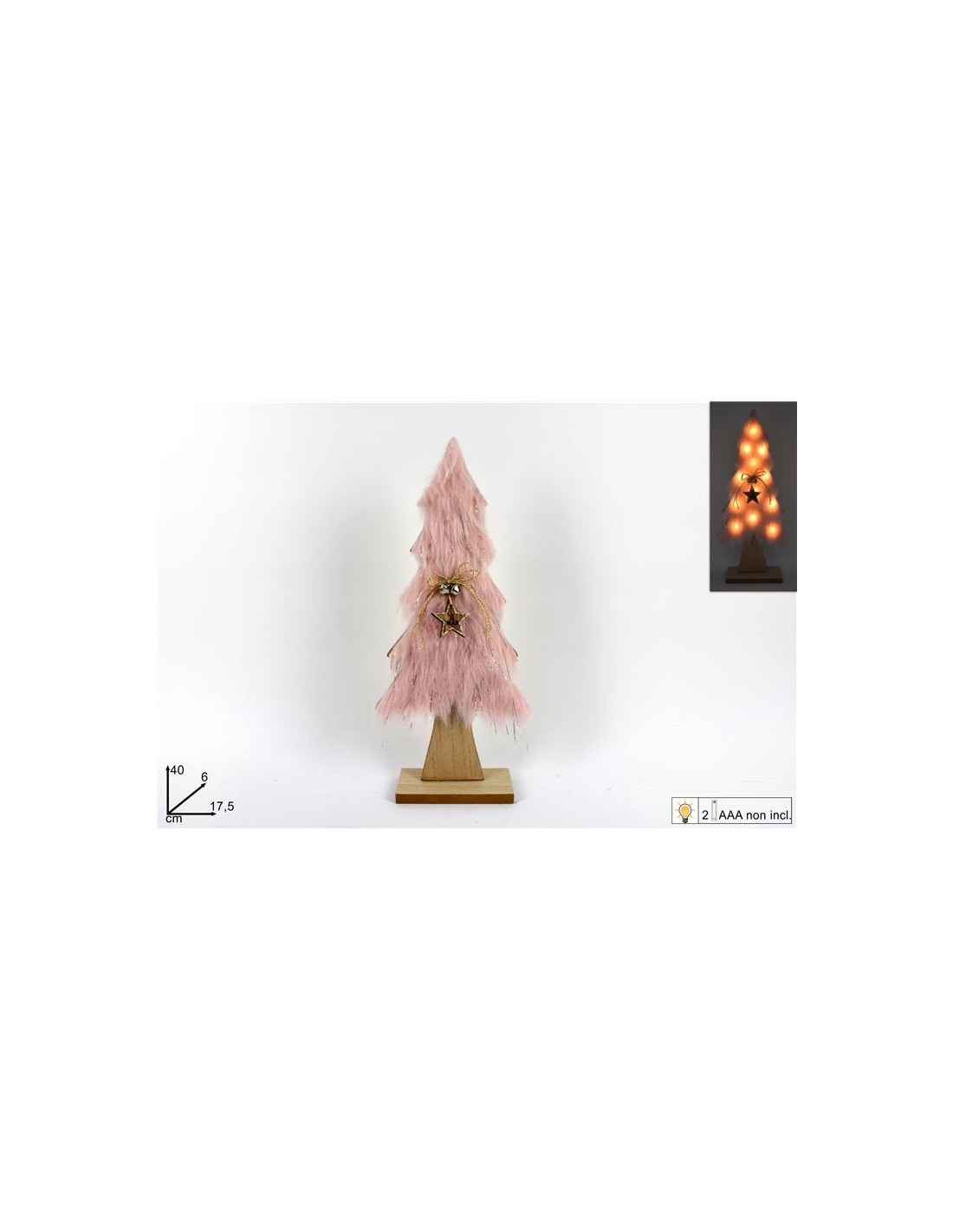 ALBERO 057156 LEGNO C/PELLICCIA 40CM C/LUCI ROSA(420)