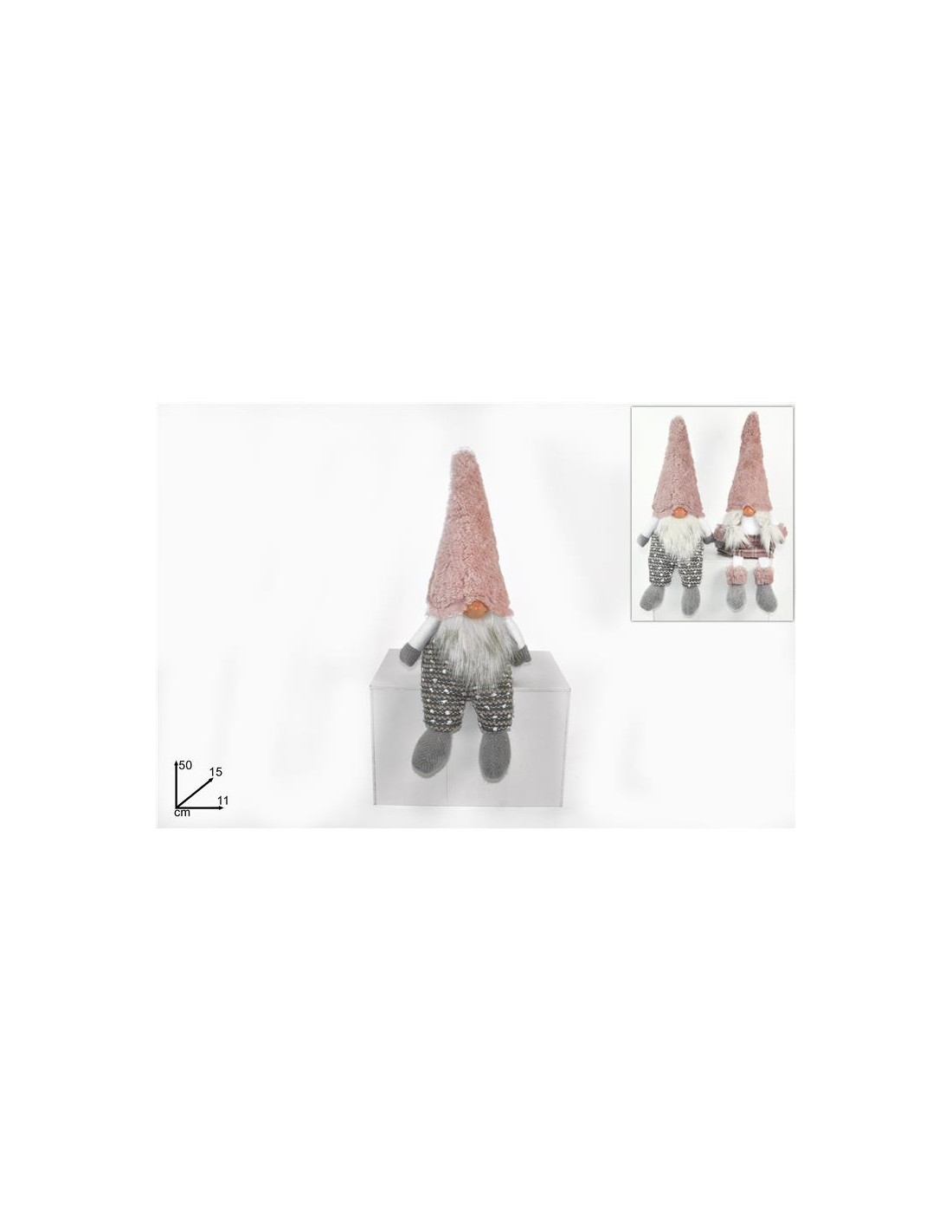 GNOMO NATALE SEDUTO CAPPELLO ROSA 50CM (0600)