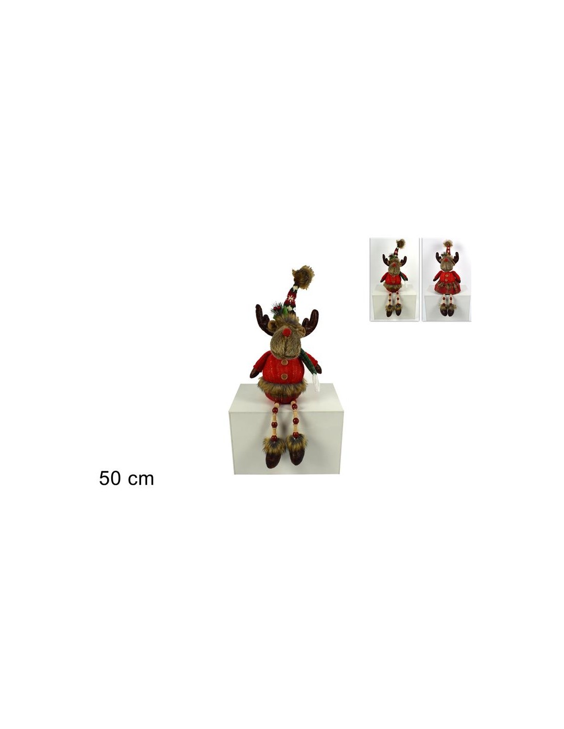 RENNA SEDUTA 50CM VESTITO ROSSO/VERDE (0600)