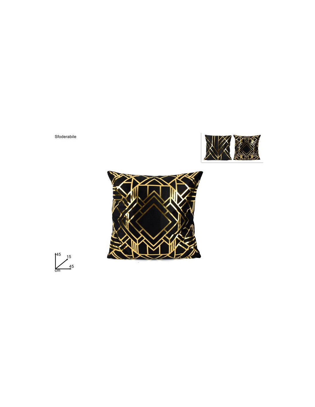 CUSCINO VELLUTO NERO/ORO 45X45CM (0264)