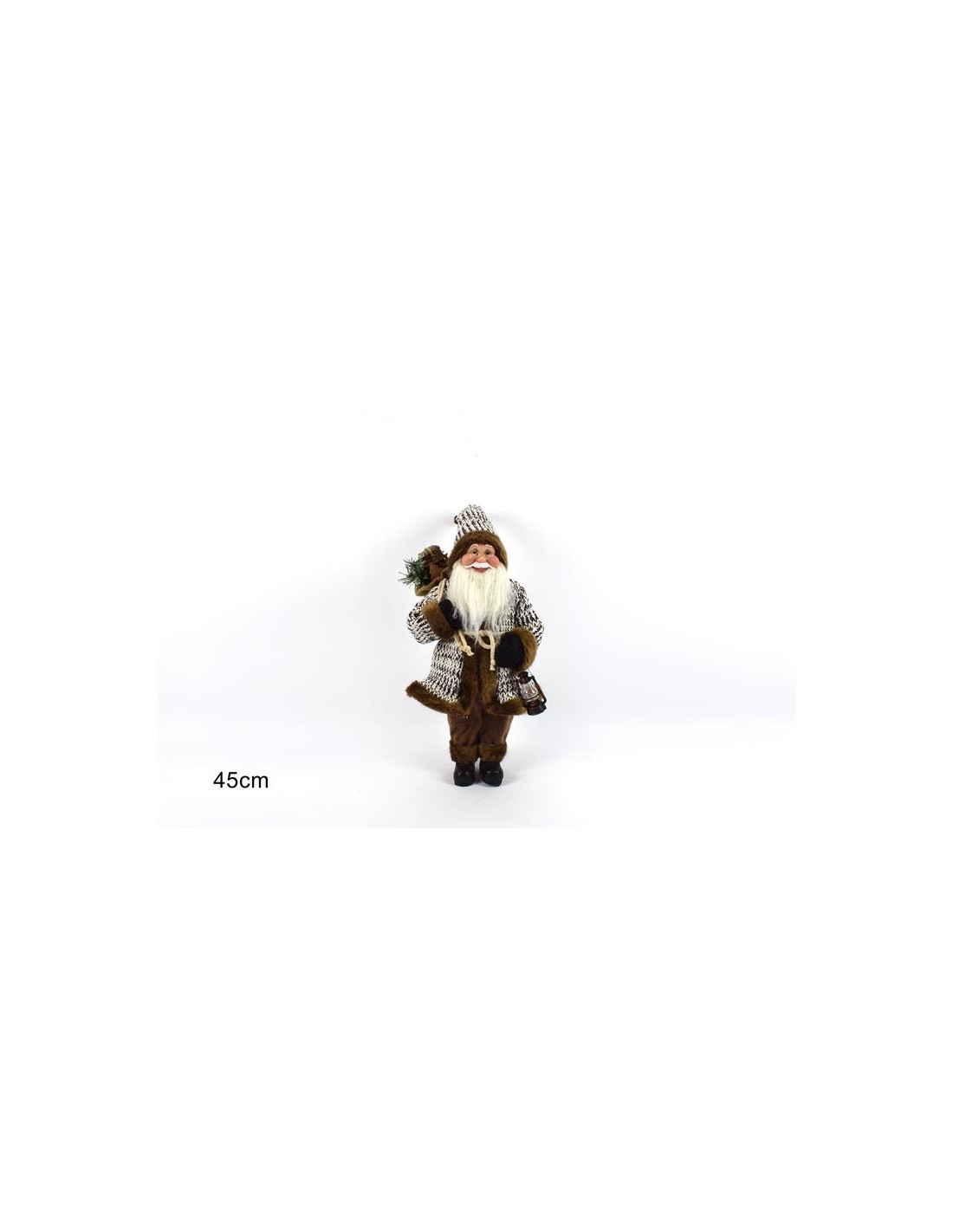 BABBO NATALE CAPPOTTO PELLICCIA 45CM LANTERNA E PACCHI