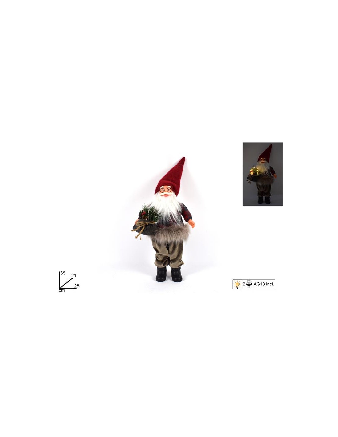 BABBO NATALE C/GIACCA SCOZZESE C/LUCI BATT. 65CM 21259-2