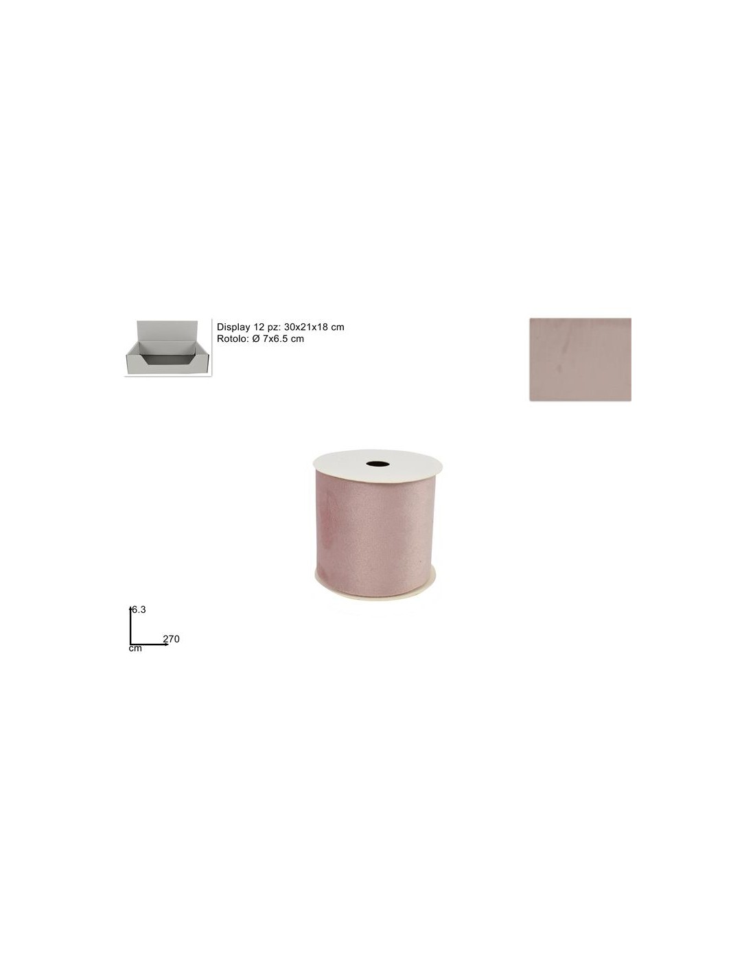 NASTRO 6.3X270 CM VELLUTO ROSA IN DISPLAY 128-DUE-3P