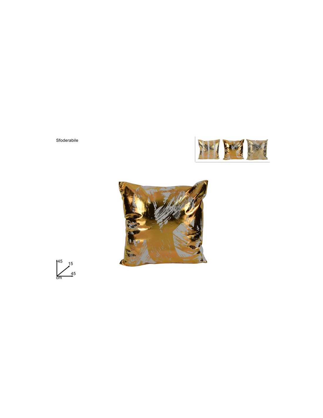 CUSCINO SFODERABILE 45X45CM ORO LAMINATO SU BIANC 3AS HJ21-PC9007/11/2