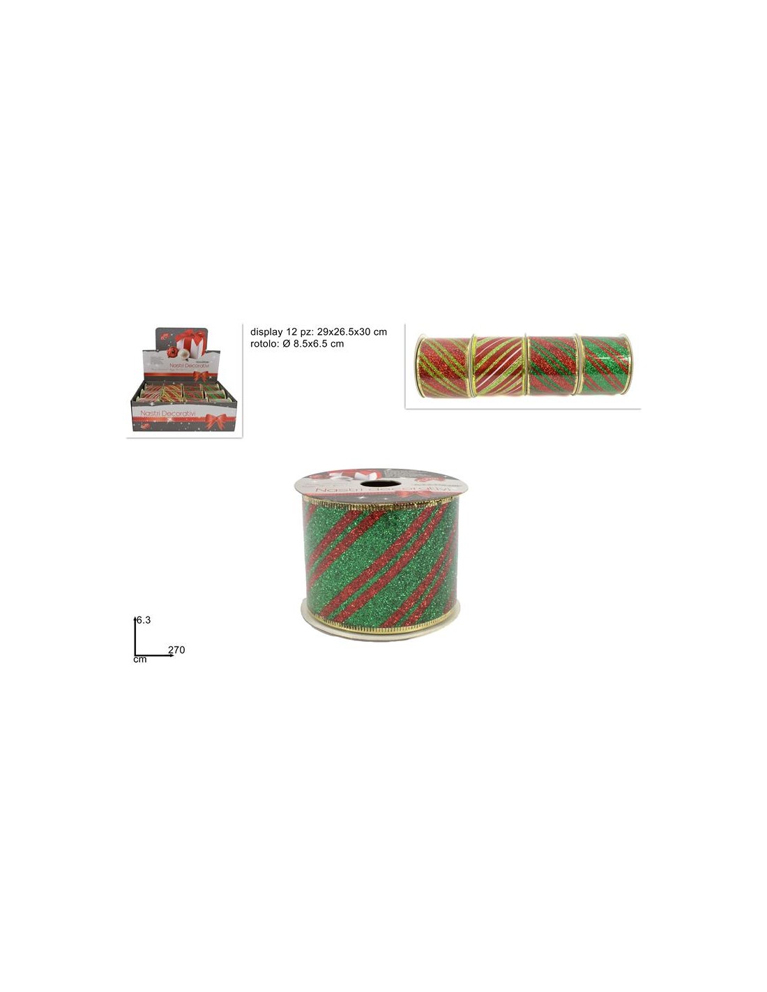 NASTRO RIGATO ROSSO/VERDE 270CM ASSORTITO