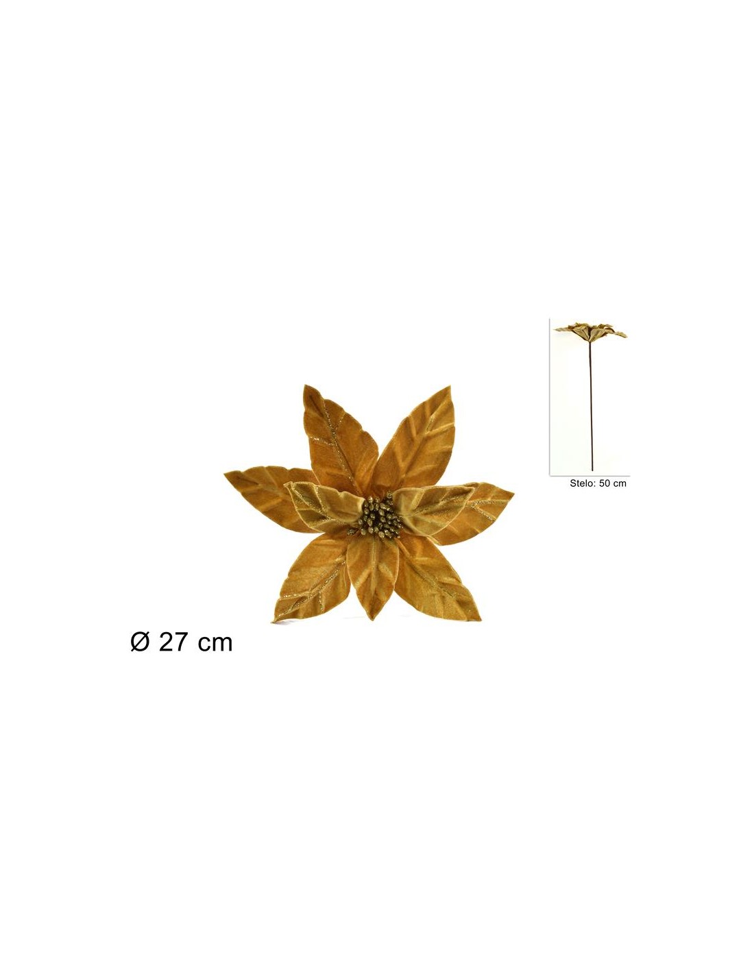 STELO FIORE NATALIZIO VELLUTO 50 CM ORO TGL19863-G