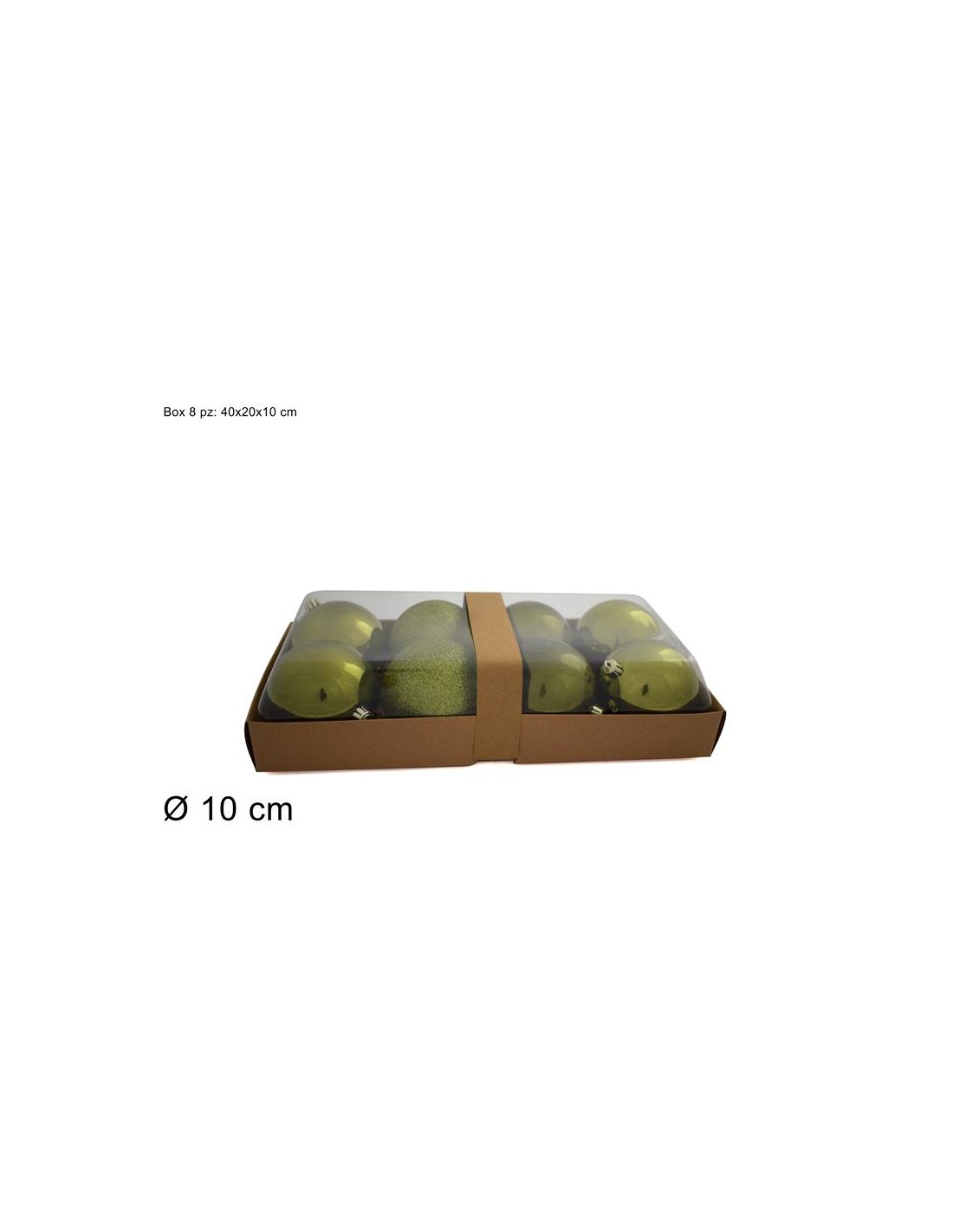 CONF 8 SFERE 10CM VERDE OLIVA ASSORTITO