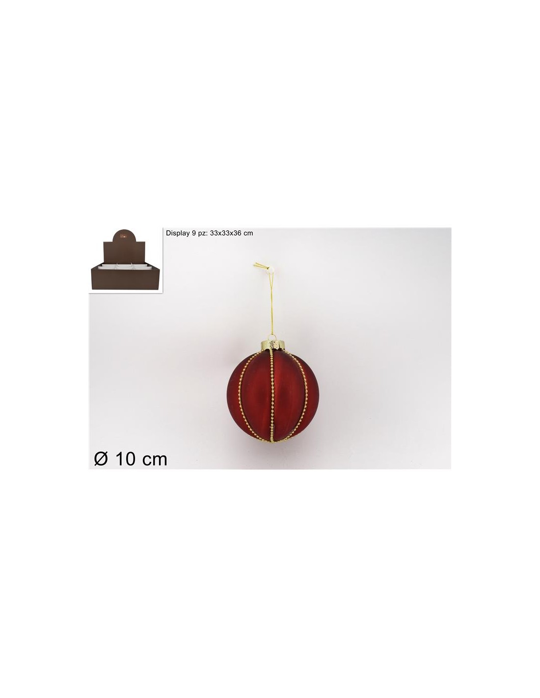 SFERA VETRO 10CM ROSSA OPACO C/FILO PERLINE ORO