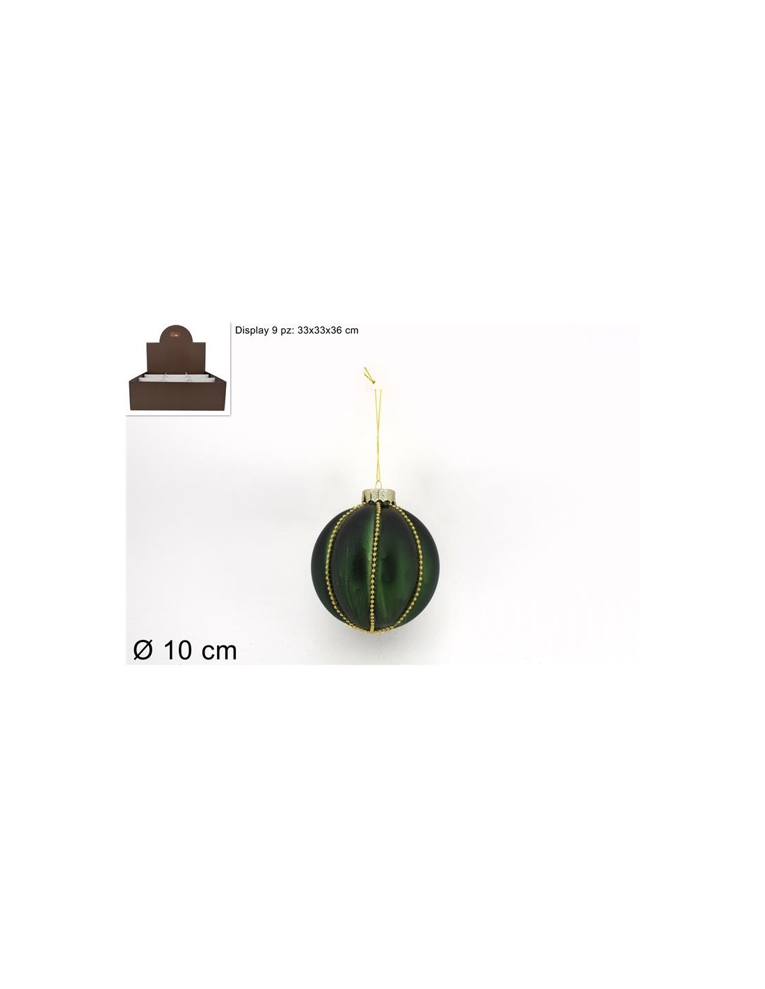 SFERA VETRO 10CM VERDE OPACO C/FILO PERLINE ORO