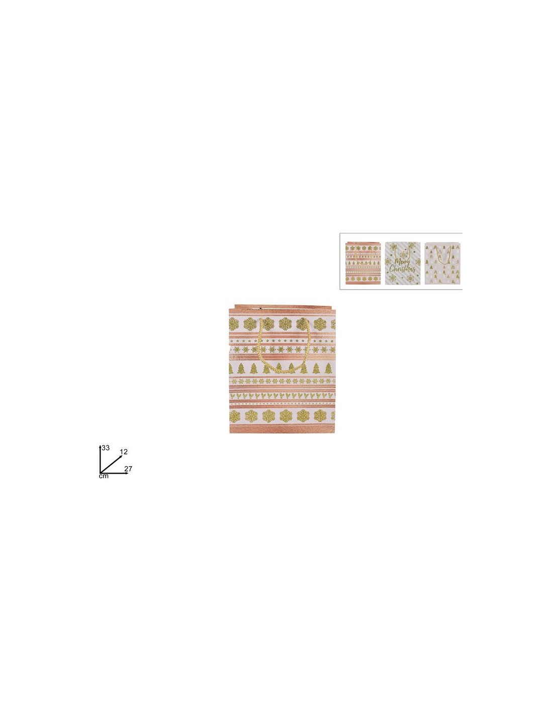 BUSTA REGALO DECORO NATALIZIO ROSA 27X33X12CM ASSORTITO