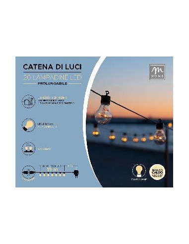 CATENA 20 LAMPADINE LED 02819 15MT BIANCO CALDO