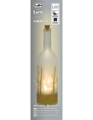 LUCI DI NATALE: vendita online Bottiglia Magic 9x34cm Vetro Bianco Oro, LED Proiezione Renne, Luce Bianca Calda in offerta