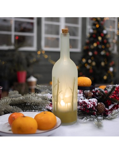 LUCI DI NATALE: vendita online Bottiglia Magic 9x34cm Vetro Bianco Oro, LED Proiezione Renne, Luce Bianca Calda in offerta