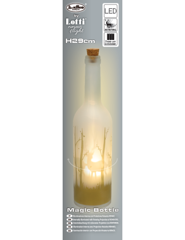 LUCI DI NATALE: vendita online Bottiglia di Natale Magic 7x29cm in vetro bianco oro con proiezione LED renne, luce calda in o...