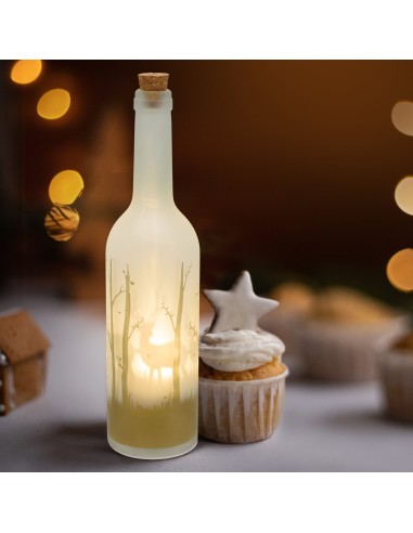 LUCI DI NATALE: vendita online Bottiglia di Natale Magic 7x29cm in vetro bianco oro con proiezione LED renne, luce calda in o...
