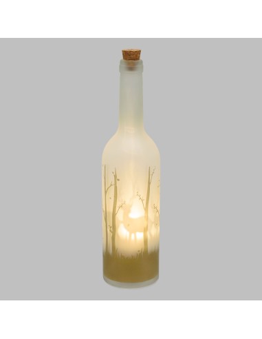 LUCI DI NATALE: vendita online Bottiglia di Natale Magic 7x29cm in vetro bianco oro con proiezione LED renne, luce calda in o...