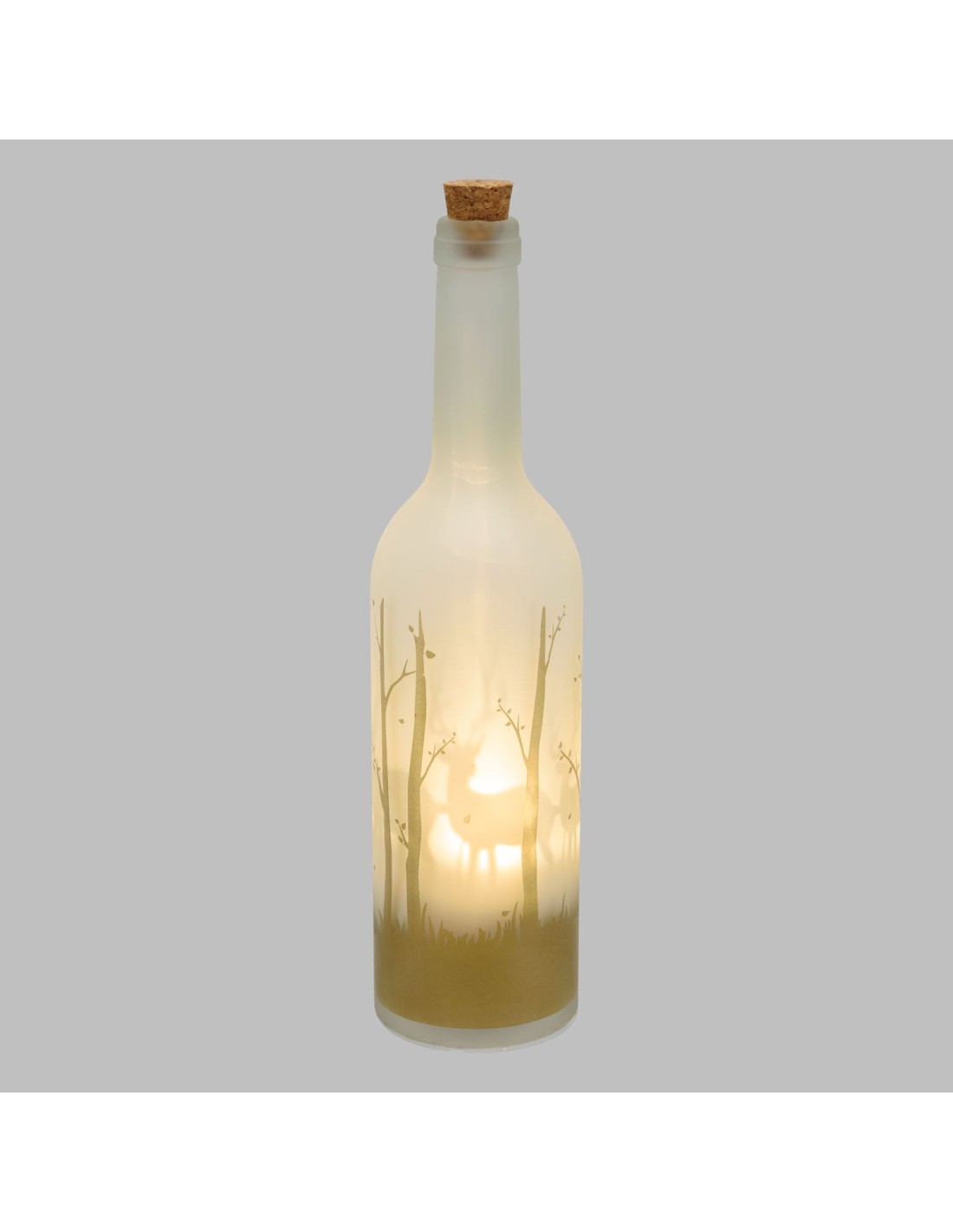 LUCI DI NATALE: vendita online Bottiglia di Natale Magic 7x29cm in vetro bianco oro con proiezione LED renne, luce calda in o...