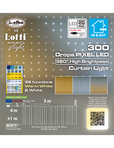 LUCI DI NATALE: vendita online Tenda Luminosa di Natale 300xH100cm con 300 GOCCE di Luce PIXEL LED WW+W in offerta