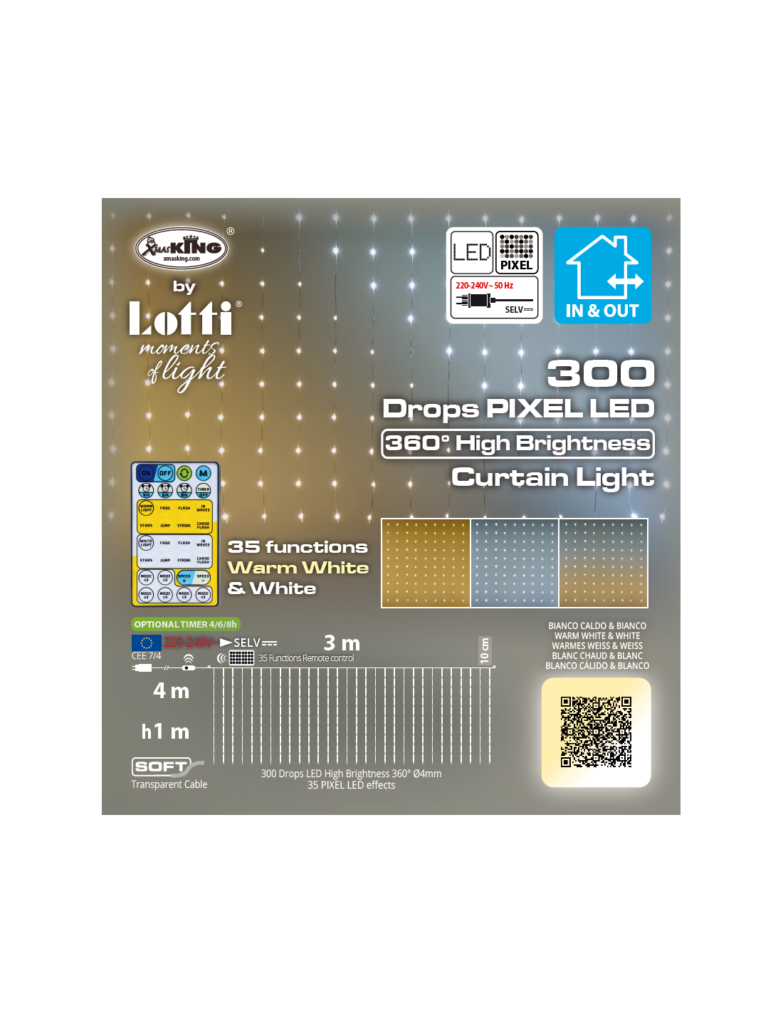 LUCI DI NATALE: vendita online Tenda Luminosa di Natale 300xH100cm con 300 GOCCE di Luce PIXEL LED WW+W in offerta