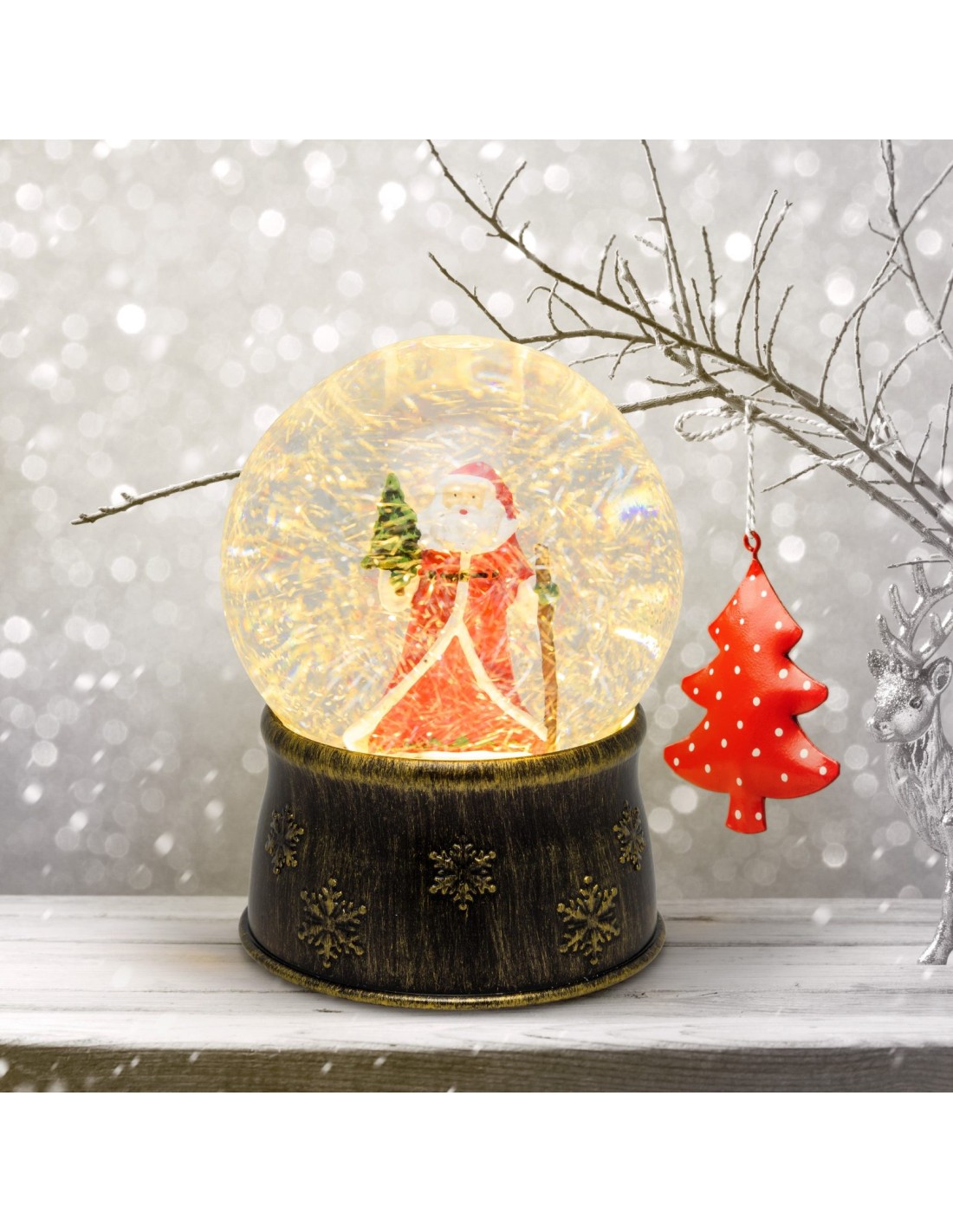 LUCI DI NATALE: vendita online SFERA VETRO GLITTER LED BIANCO CALDO 67165 in offerta
