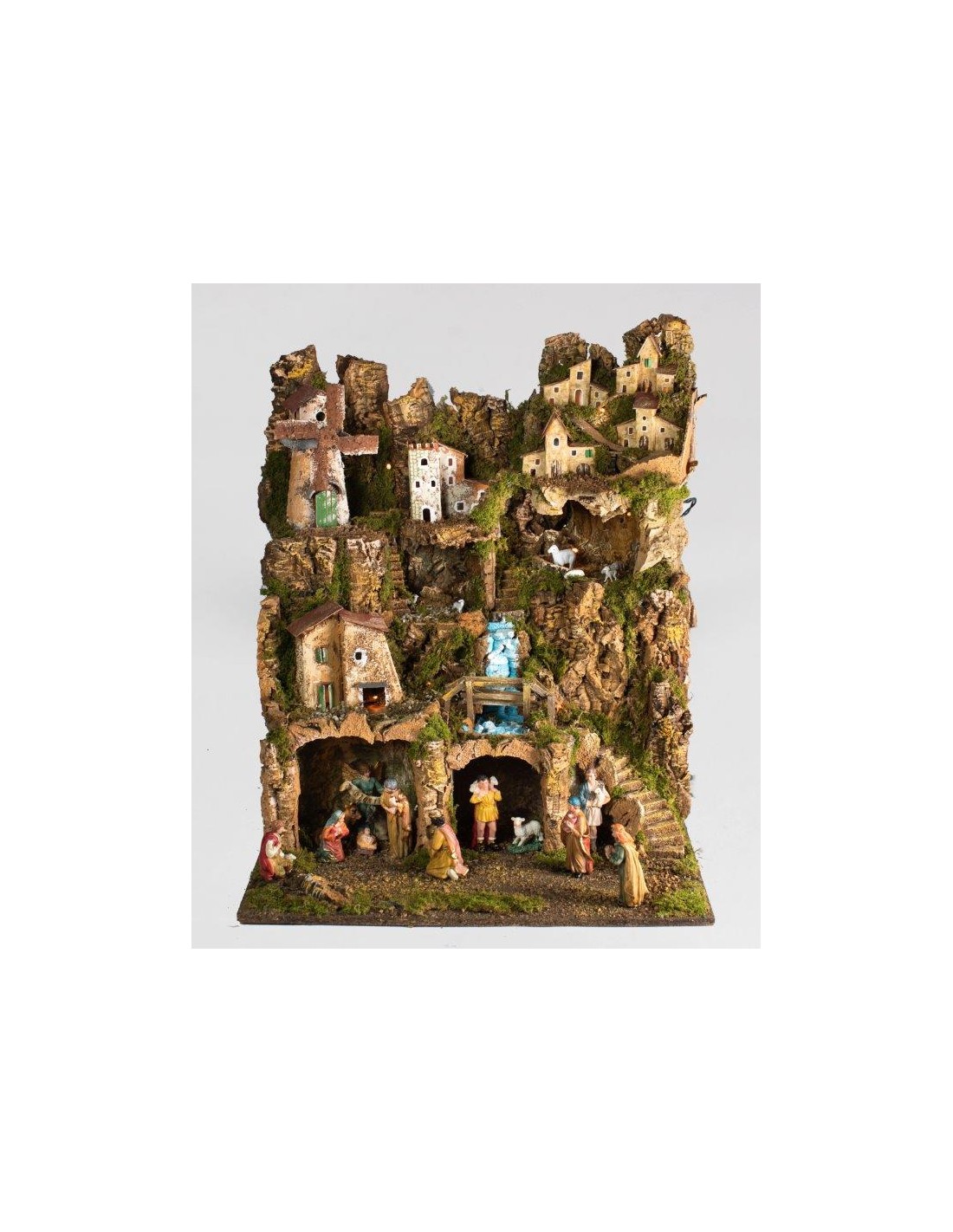 PRESEPE CM. 52x45x65 CON NAT. CM.10, LUCI, MULINO A VENTO