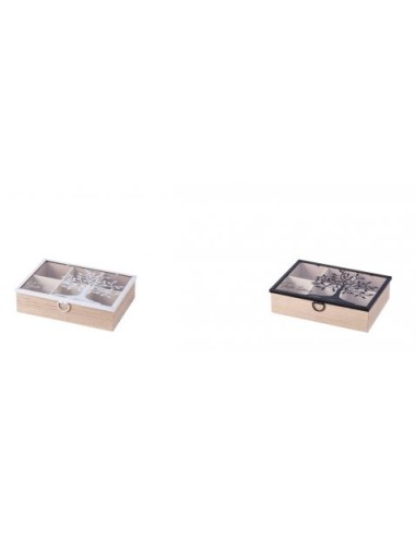 SCATOLA PORTATHE 102422 LEGNO/VETRO ASSORTITO 23X16X6CM su Shop in ...