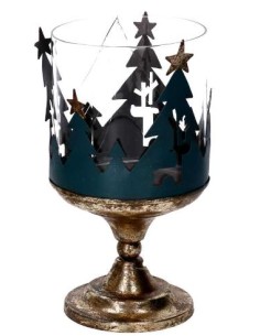 PORTACANDELA METALLO DORATO 12X23CM CON ALBERI su Shop in Casa