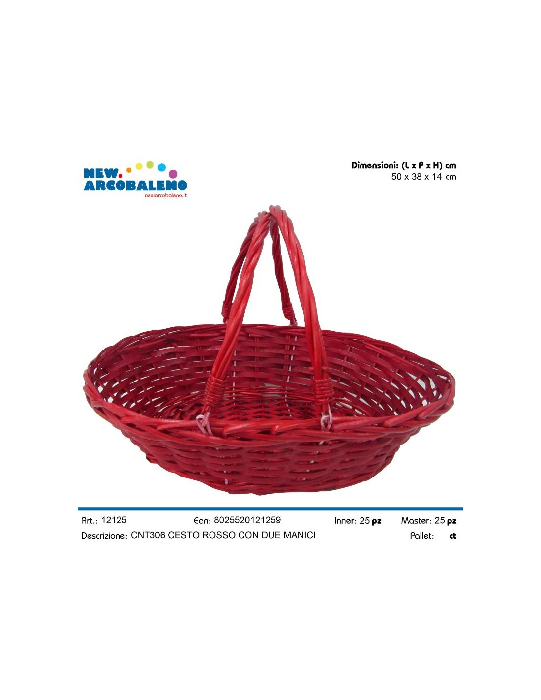 CESTO 12125 OVALE ROSSO 50X38X14 CON MANICI su Shop in Casa