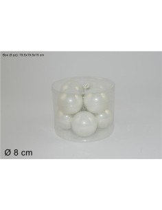 CONF 8 SFERE 59022 VETRO 8CM BIANCO PERL 2