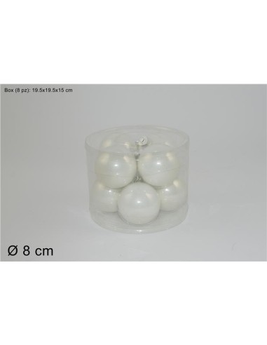 CONF 8 SFERE 59022 VETRO 8CM BIANCO PERL