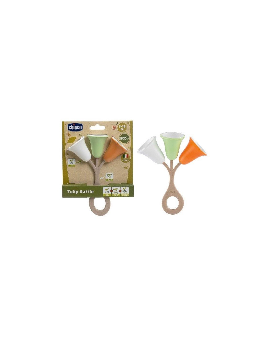 Sonaglio Tulipano Chicco - Gioco per Neonati in Plastica Riciclata e Bioplastica, 3-18 Mesi