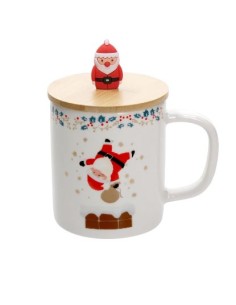 NATALE CHEERY SANTA TAZZA MUG 400CC COPERCHIO BAMBOO su Shop in Casa