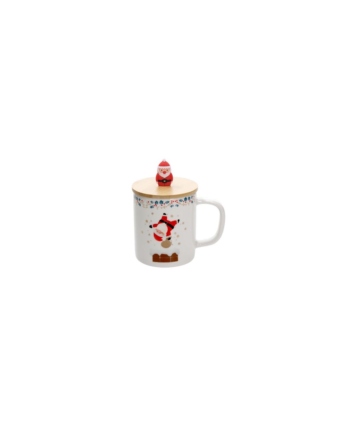 NATALE CHEERY SANTA TAZZA MUG 400CC COPERCHIO BAMBOO su Shop in Casa