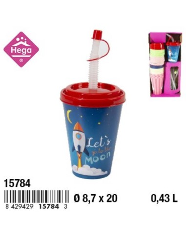 BICCHIERE 15784 PLASTICA 0,43LT CON CANNUCCIA E COPERCHIO