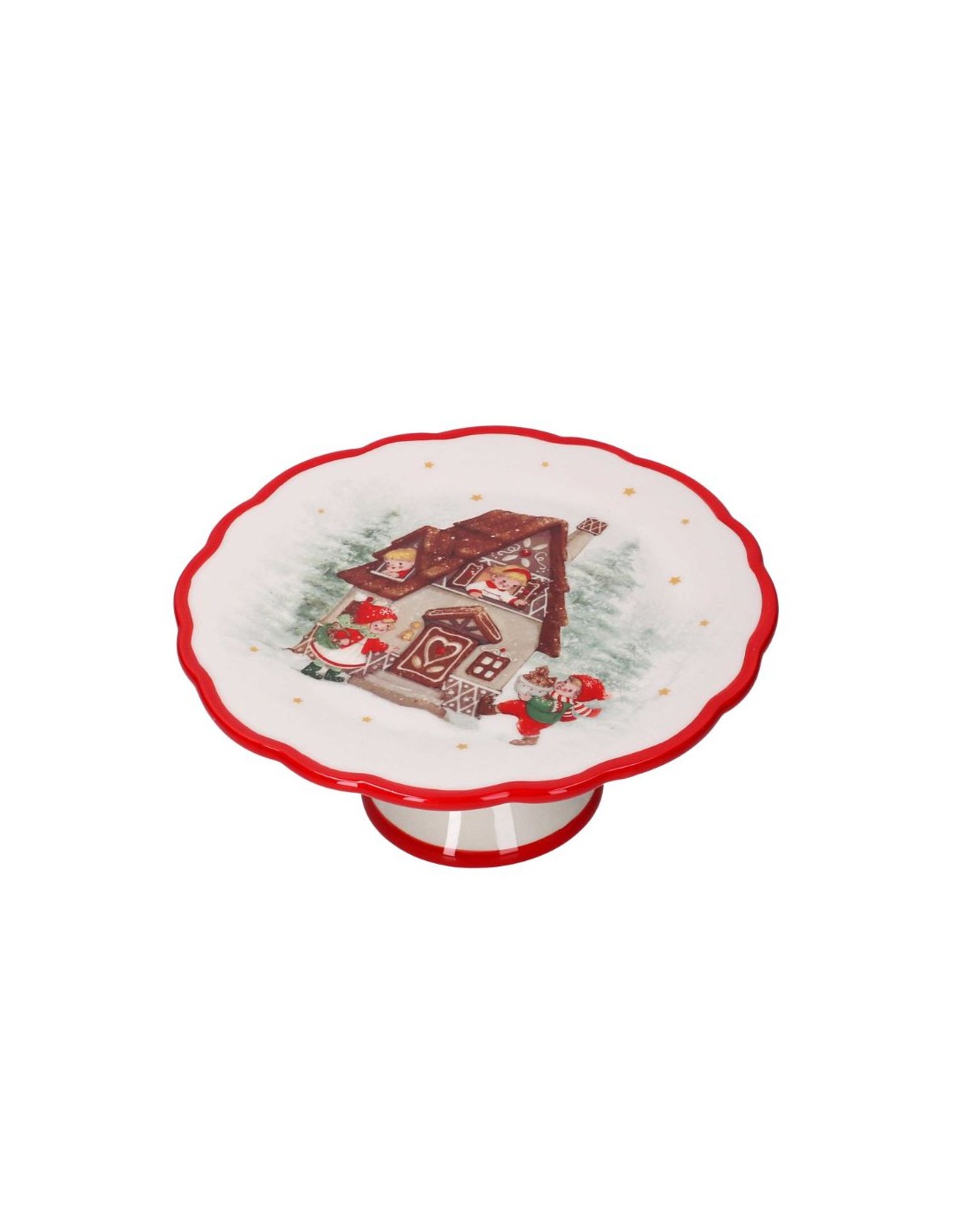 ALZATA CERAMICA ROSSO/BIANCO 22X10CM DECORO NATALIZIO su Shop in Casa