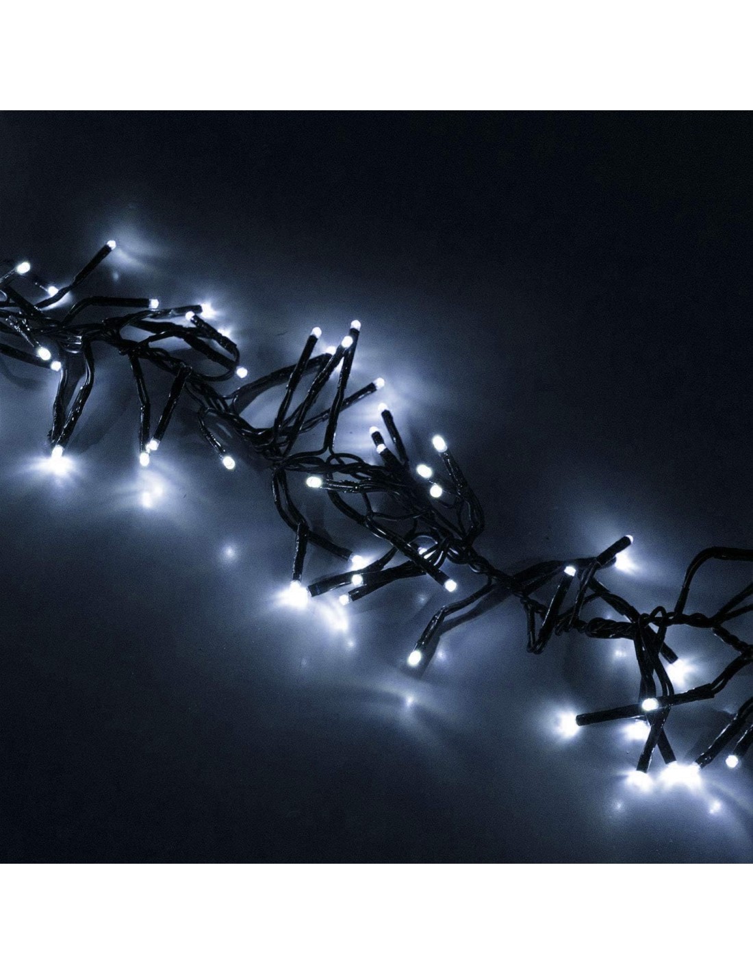 Catena luminosa natalizia cavo nero 1000 LED colore bianco con 8 gi...