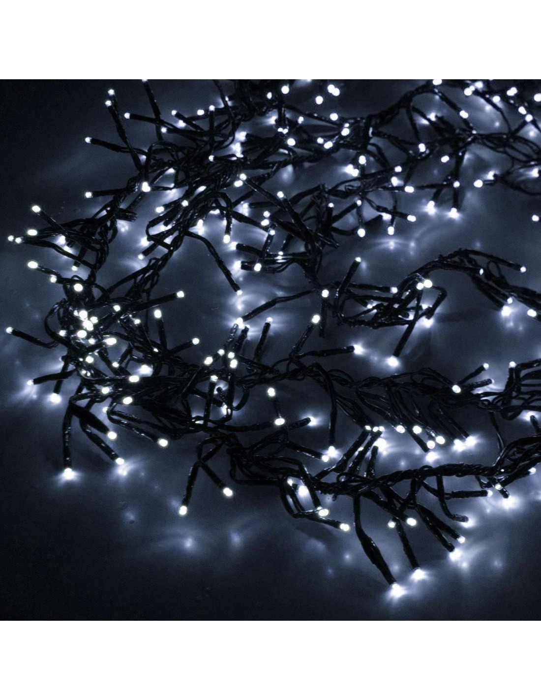 Catena luminosa natalizia cavo nero 1000 LED colore bianco con 8 gi...