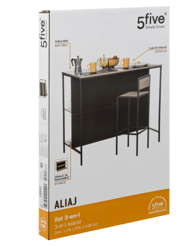 MOBILE BAR 189643 ALIAJ 115X70X95CM NERO su Shop in Casa