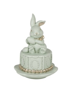 CONIGLIO 137898 SU TORTA VERDE/ORO 17CM RESINA su Shop in Casa
