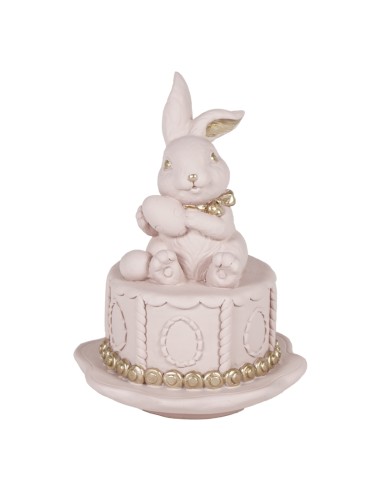CONIGLIO 137899 SU TORTA ROSA/ORO 17CM RESINA su Shop in Casa