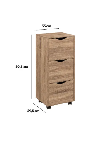 CASSETTIERA 181284 3 CASSETTI MDF 33X29X80CM NATURALE su Shop in Casa