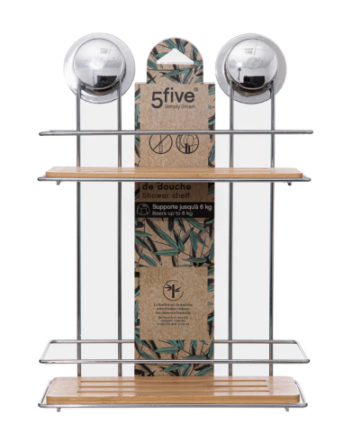 MENSOLA 174617 2 PIANI BAMBOO/METALLO CON VENTOSA su Shop in Casa
