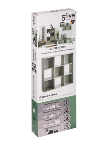 MENSOLE E SCAFFALI: vendita online 5five Mix n Modul, scaffale 9 ripiani, effetto rovere grigio, libreria moderna, mobile con...