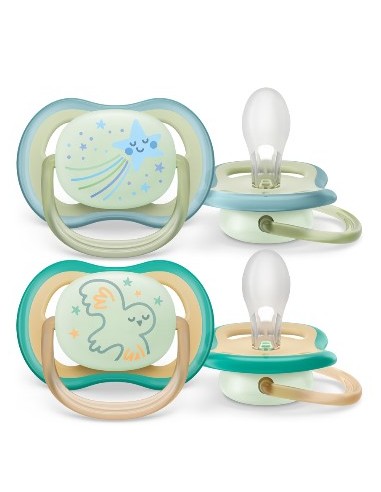 Avent Succhietto Ultra Air Nighttime Verde/Bianco 0-6M - 2 Pezzi