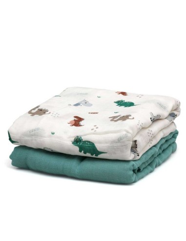 Set 2 museline dinosauri Sage 120x120 cm | Bambù e Cotone | Shopincasa.it