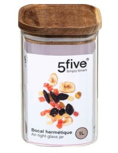 5five vaso in vetro con coperchio in acacia 1 L | Shop in Casa