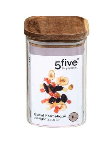 5five vaso in vetro con coperchio in acacia 1 L | Shop in Casa