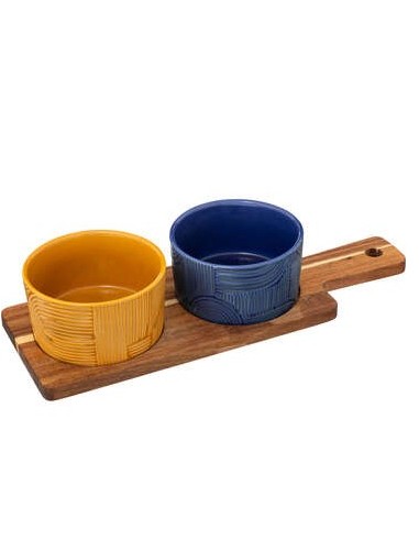 SET APERITIVO 196386 SOLEYA 2 CIOTOLE CON SUPPORTO LEGNO