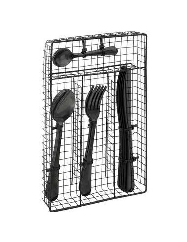 SERVIZIO 24 POSATE 194913 INOX NERO CON PORTAPOSATE su Shop in Casa